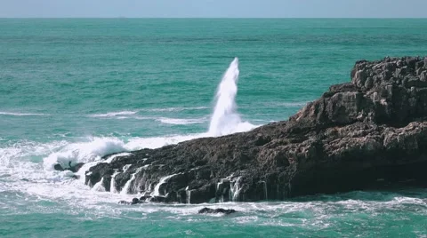 Ocean Waves Breaking on Rock Boca do Inferno Stock Footage 59708867