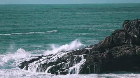Ocean Waves Breaking on Rock Boca do Inferno Stock Footage 59711087
