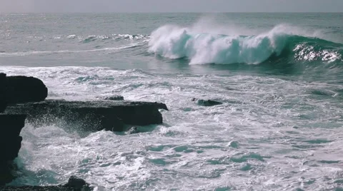 Ocean Waves Breaking on Rock Stock Footage 59711153