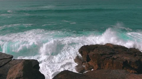 Ocean Waves Breaking on Rock Stock Footage 60051094
