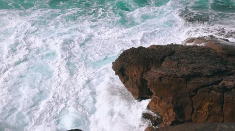 Ocean Waves Breaking on Rock Stock Footage 60051303