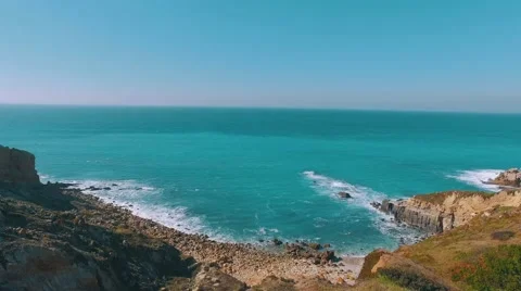 Ocean Waves Breaking on Rock Stock Footage 61381339