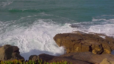 Ocean Waves Breaking on Rocks Stock Footage 84612800