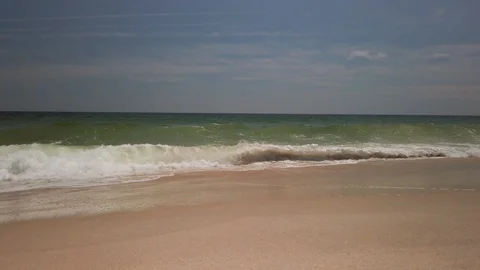 Ocean waves breaking on Seaside Heights, NJ beach Stock Footage