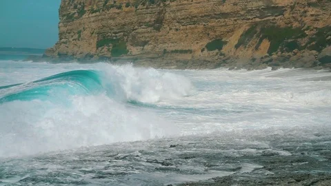 Ocean Waves Breaking on Shore Stock Footage 77887736