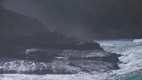 Ocean Waves Breaking on Shore Stock Footage 84605156
