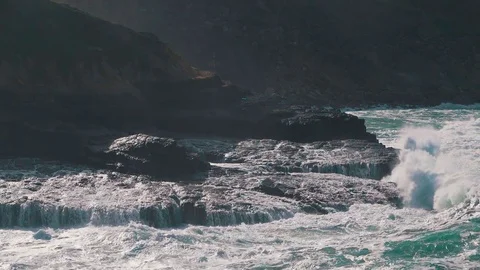 Ocean Waves Breaking on Shore Stock Footage 84605209