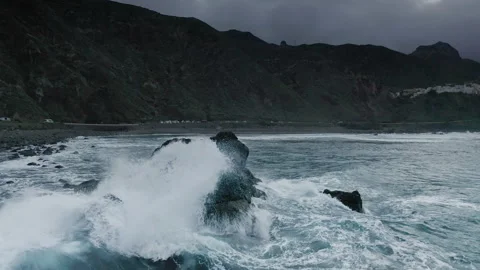 Ocean waves breaking on the shore Playa de Benijo. Stock Footage 146877453