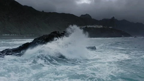 Ocean waves breaking on the shore Playa de Benijo. Video stock 146878384