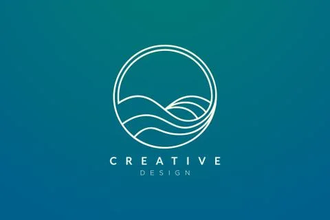 Ocean waves in a circle. Minimalistic and simple vector design. Stock Illustration