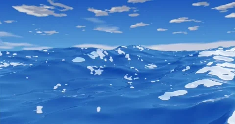 Ocean waves with clear sky and sun rays on blue water Stock Footage 201594298