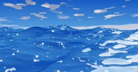 Ocean waves with clear sky and sun rays on blue water Stock Illustration