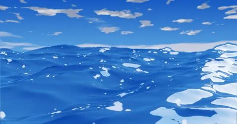 Ocean waves with clear sky and sun rays on blue water Stock Illustration