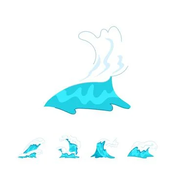 Ocean waves collection with water splash elements Stockillustratie