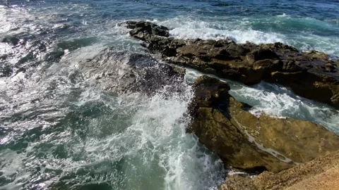 Ocean Waves Crash On Rocks Stock Footage 144169077
