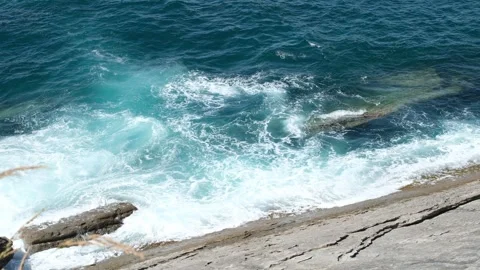Ocean Waves Crashing Against Rocks. White Noise. Stock Footage 340602568
