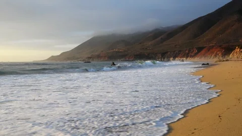 Ocean Waves Crashing On Beach In Big Sur, California Stock Footage 285370125