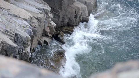 Ocean Waves Crashing on Otter Cliff in Acadia National Park Stock Footage 342585109