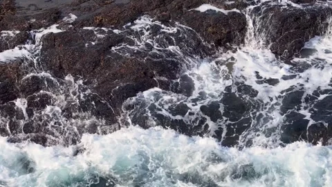 Ocean Waves Crashing Over Dark Rocks on Mornington Peninsula 스톡 동영상 344939962