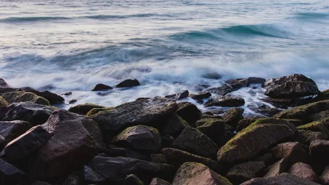 Ocean waves crashing on rocks Stock Footage 154918093