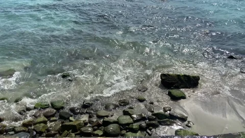 Ocean Waves Crashing on Rocky Beach Shoreline Stock Footage 340435463
