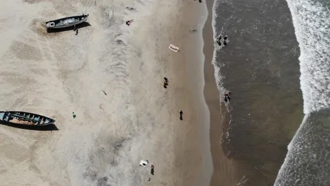 Ocean Waves Crashing onto Sandy Beach - Aerial Drone View Arambol Goa, India Stock Footage 132246319