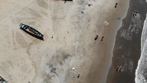 Ocean Waves Crashing onto Sandy Beach - Aerial Drone View Arambol Goa, India 스톡 동영상 132246400