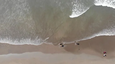 Ocean Waves Crashing onto Sandy Beach - Aerial Drone View Arambol Goa, India 스톡 동영상 132246543