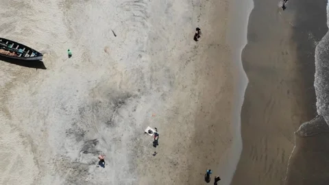 Ocean Waves Crashing onto Sandy Beach - Aerial Drone View Arambol Goa, India 스톡 동영상 132246560