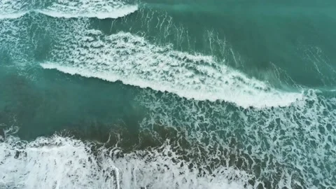 Ocean Waves Crashing On Sandy Beach Shoreline birds eye View Stock Footage 146873552