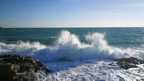 Ocean Waves Crashing on shore Stock Footage 97609181
