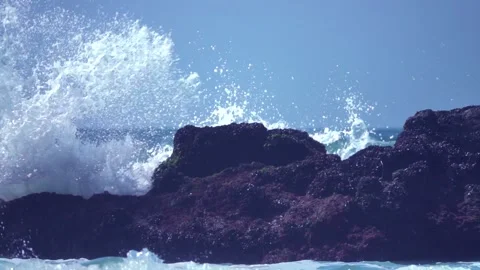 Ocean Waves Crashing in Slow Motion along California Coast Stock Footage 142555955