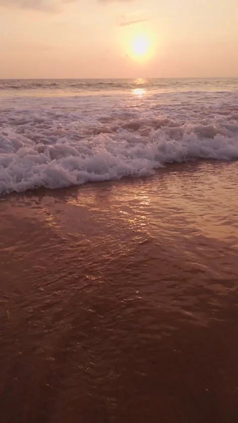 Ocean Waves Crashing In Slow Motion Under Golden Sunset Sky At Hikkaduwa Beach Stock Footage 329164955