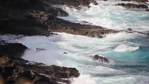 Ocean waves crushing on volcanic coast Stock Footage 219925132
