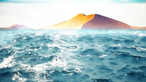 Ocean waves with desert on the background. Stock Illustration