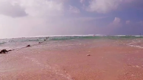 Ocean waves drags shells on sand Stock Footage 116666859