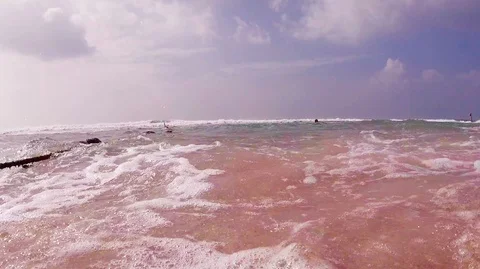 Ocean waves drags shells on sand Video stock 116666864