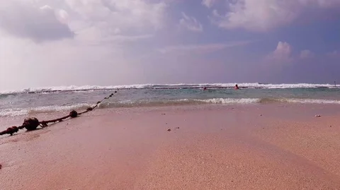 Ocean waves drags shells on sand Stock Footage 116666895
