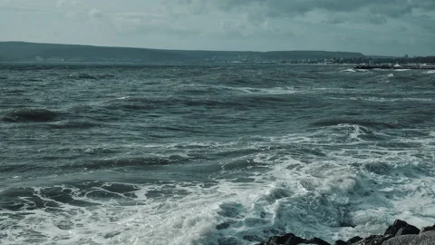 Ocean waves during storm. Northern nature. Climate change and global warming Stock Footage 230487874