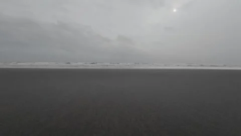 Ocean Waves At An Empty Beach With Dark Thunder Stormy Sky Stock Footage 280565946