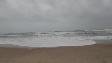Ocean Waves At An Empty Beach With Dark Thunder Stormy Sky Slow Motion Seascape Stock-Footage 280566751