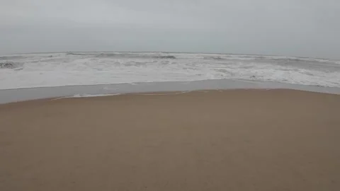 Ocean Waves At An Empty Beach With Dark Thunder Stormy Sky Slow Motion Seascape Stock-Footage 280567127