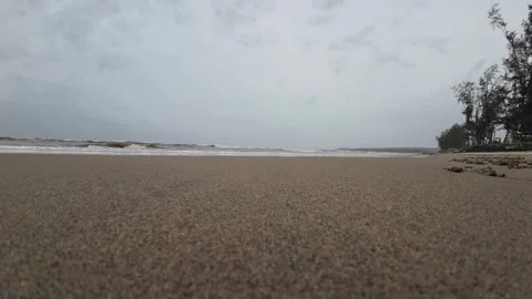 Ocean Waves At An Empty Beach With Dark Thunder Stormy Sky Seascape Stock Footage 280567220