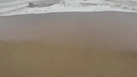 Ocean Waves At An Empty Beach With Dark Thunder Stormy Sky Slow Motion Seascape Stock Footage 280567247