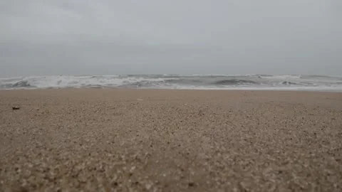 Ocean Waves At An Empty Beach With Dark Thunder Stormy Sky Slow Motion Seascape Stock Footage 280567249