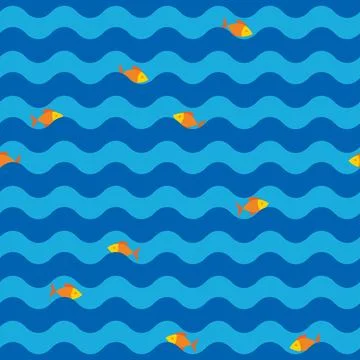 Ocean Waves Fish Seamless Pattern Stock Illustration