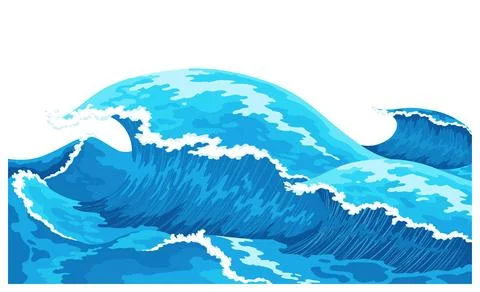 Ocean waves with foam on crest. Blue sea splash water, marine sea storm element Illustrazione stock