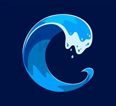 Ocean waves font letter C, sea water surf typeface Stock Illustration