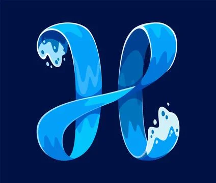 Ocean waves font letter H, sea water surf typeface 스톡 일러스트