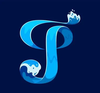 Ocean waves font letter J, sea water surf typeface Stock Illustration